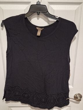 Bit & Bridle Black Scoop Neck Tank with Crochet Hem